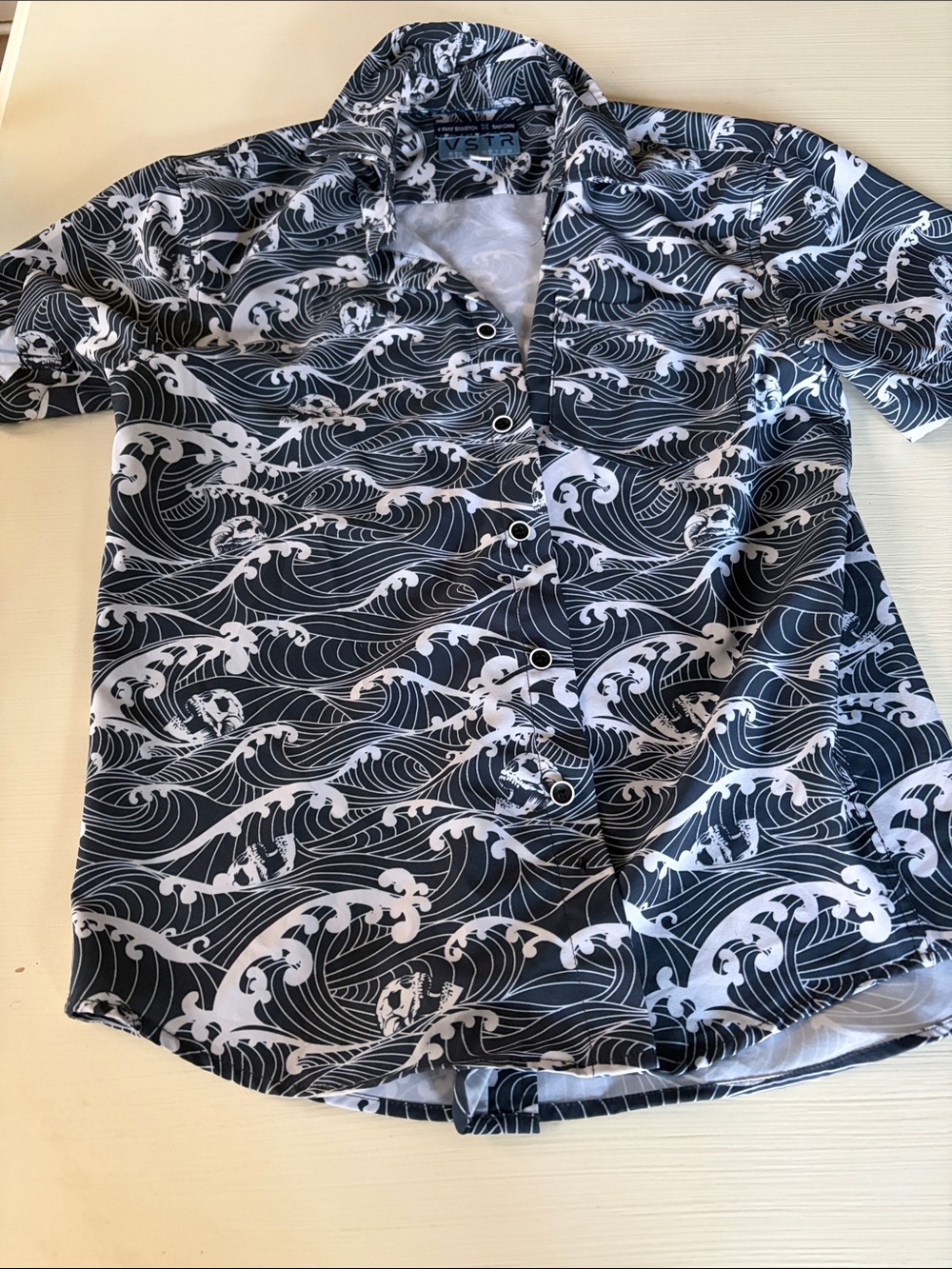 VSTR Kids Black & White Wave Print Button-Down Shirt